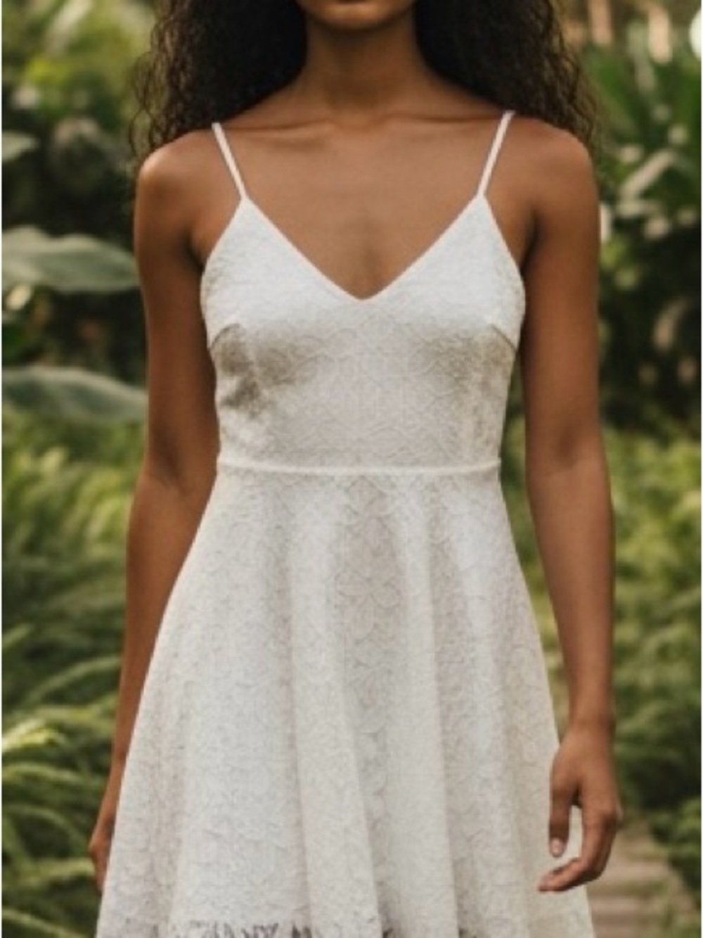 Lulus Classic White Spaghetti Adjustable Strap Lace Short  Dress in Ivory Sz S - Picture 12 of 13